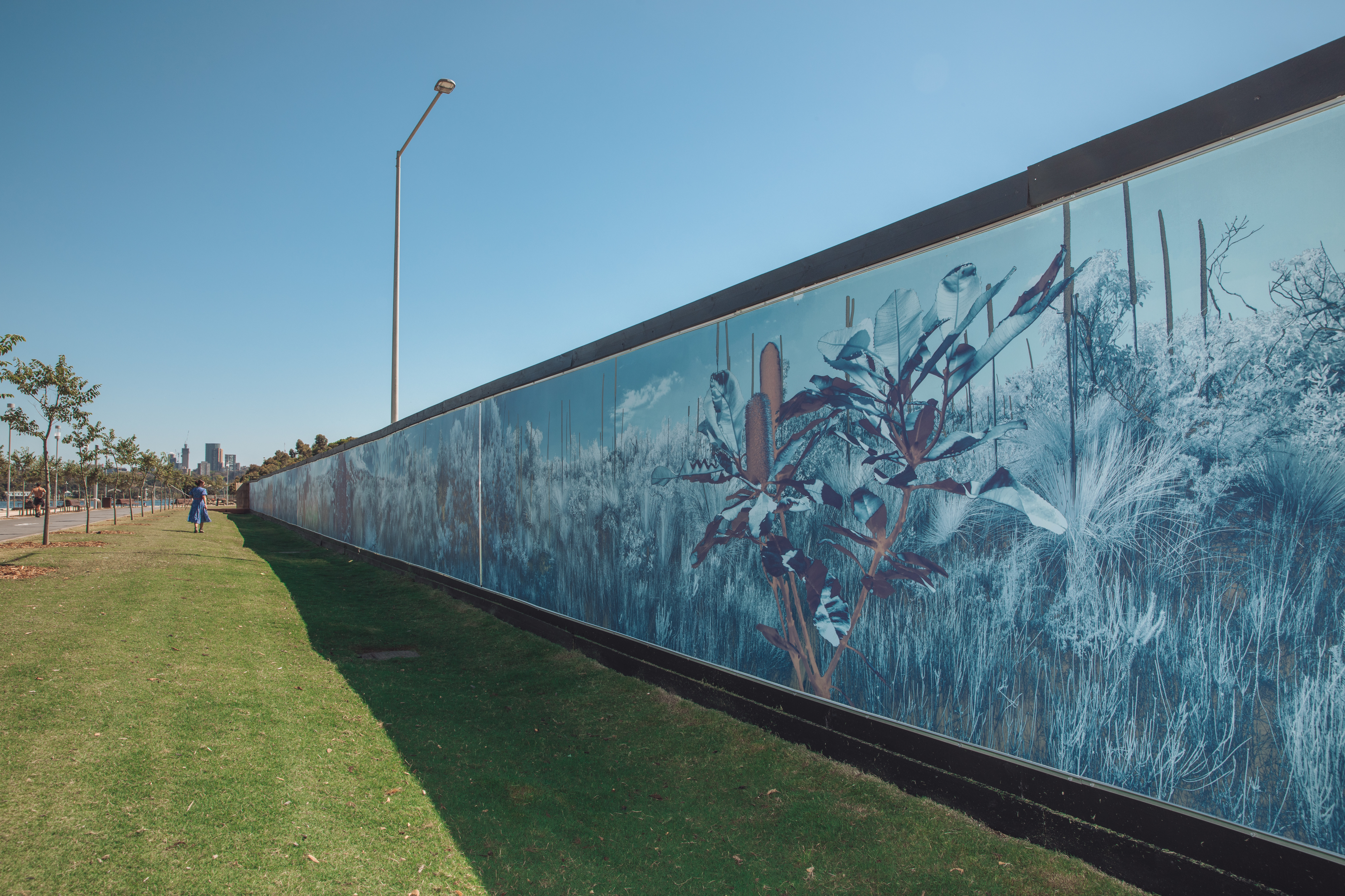 Images captured from the launch of the Central Barangaroo hoarding 'Remembering' artwork by Danie Mellor launch